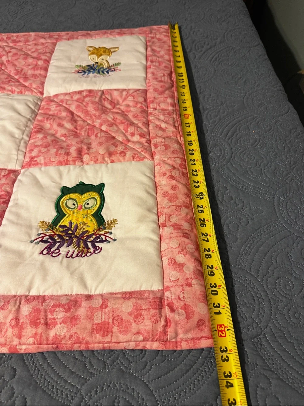 Handmade Woodland Animals Quilted Baby Blanket Cottagecore Coquette